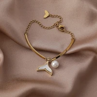 u magical korean fashion trumpet tail charm bracelets for women gold color metal imitation pearl chain necklace jewellery