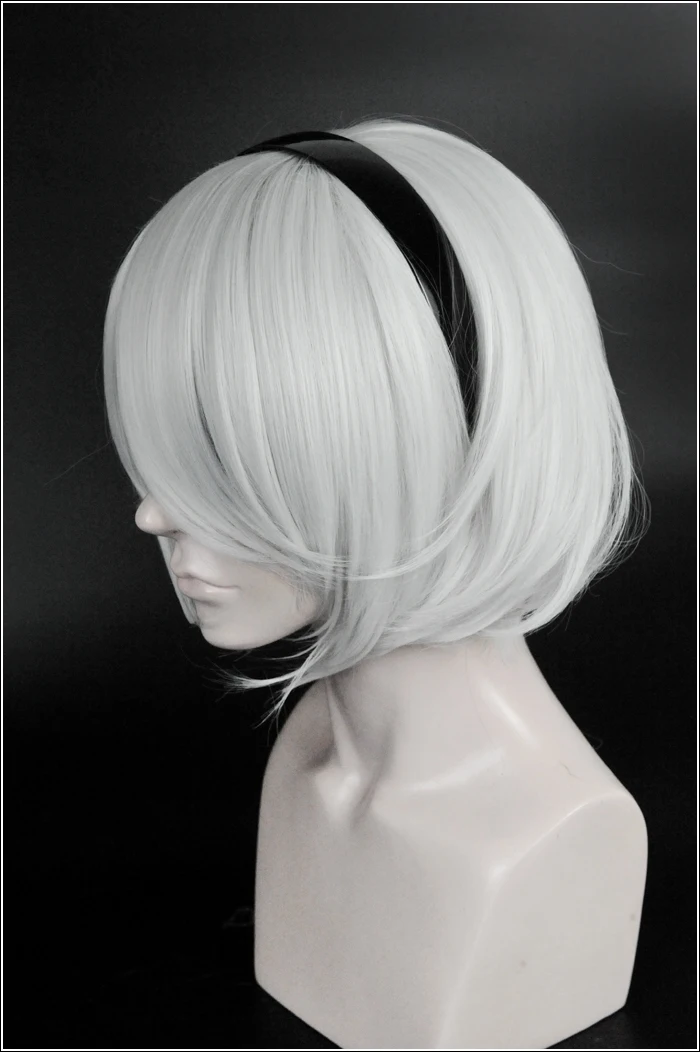 NieR:Automata 2B YoRHa No. 2 Тип B Heroine короткие Серебристые белые термостойкие парик для