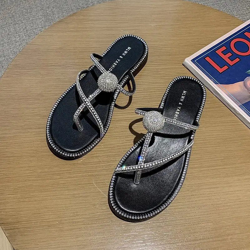 

Female Shoes Ladies' Slippers Glitter Slides Fashion Rubber Flip Flops Low 2021 Jelly Luxury Hawaiian Flat Summer Crystal Hoof H