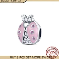 2021 new 925 silver color pink zircon ladybug beads charms fit original pandora braceletbangle making diy women jewelry gift