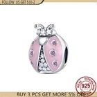 Бусины божья коровка из серебра 2021 пробы с розовым цирконием, Подвески подходят для оригинального браслета Pandora, изготовление браслетов своими руками, женские Украшения в подарок, новинка 925