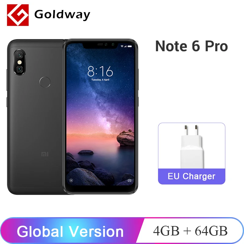 Новая глобальная версия Xiaomi Redmi Note 6 Pro мобильный телефон 4 Гб ОЗУ 64 ПЗУ Snapdragon 636
