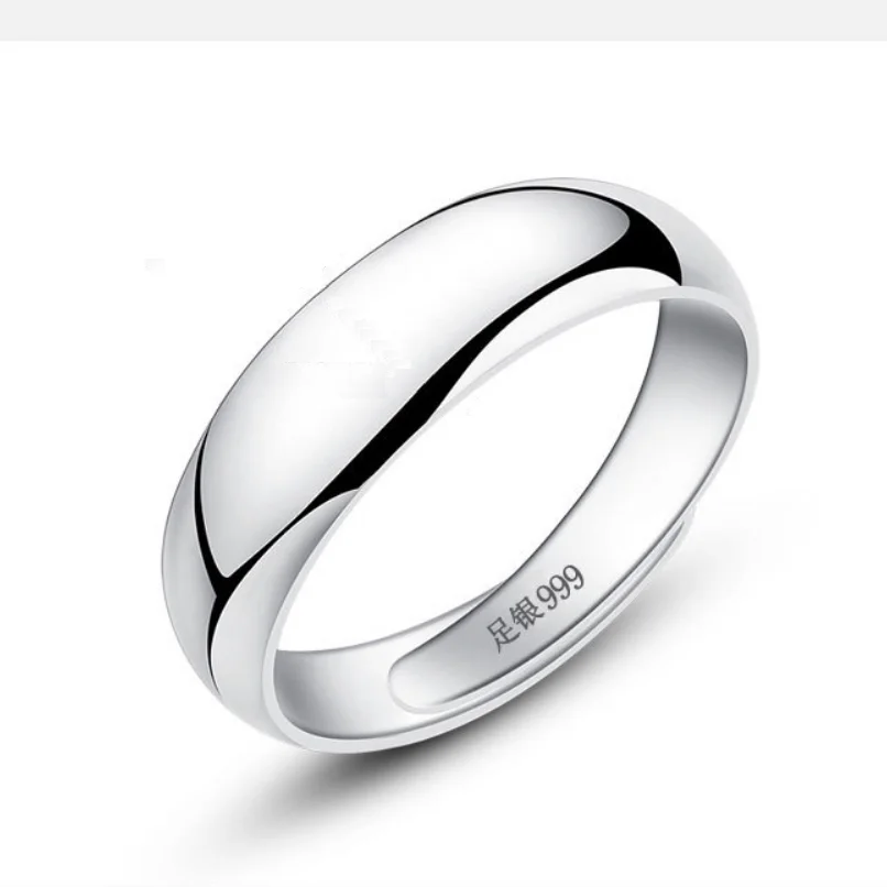 100% Real 999 Pure Silver Jewelry Simple Open Ring For Women Men Ring Fashion Free Size Bright Rings Gifts