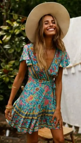 Женское летнее мини платье в стиле бохо с цветочным принтом женское праздничное