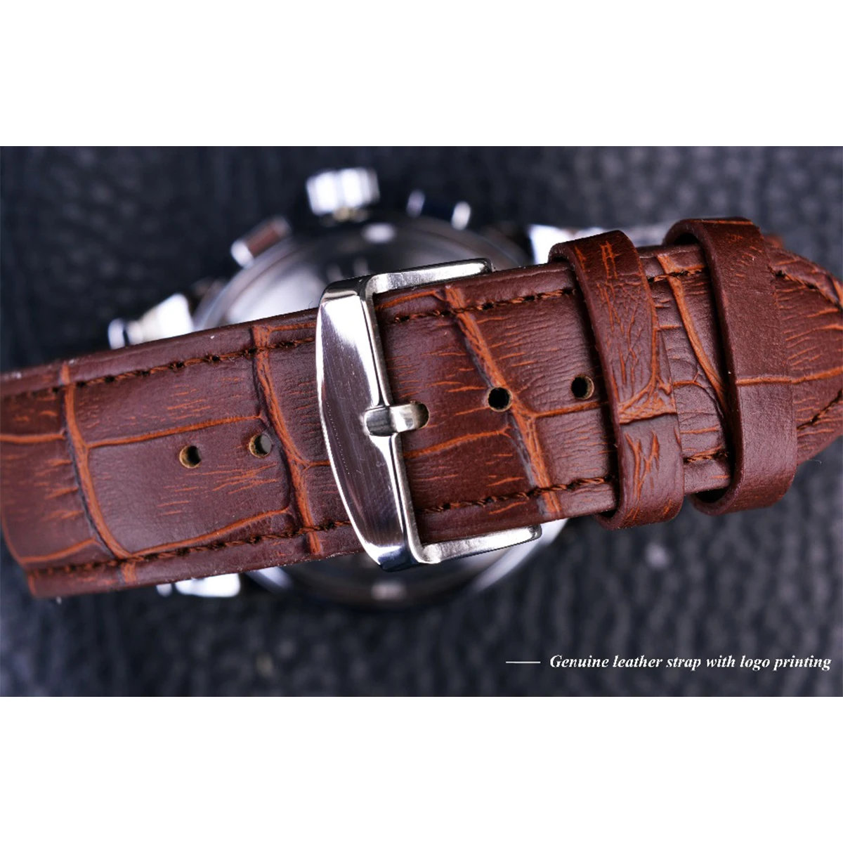 Forsining Мужские часы с лунным календарем коричневые кожаные автоматическим