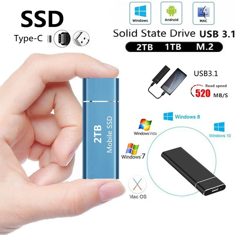 M.2 SSD Mobile Solid State Drive 2TB 1TB Storage Device Hard Drive Computer Portable USB 3.1 Mobile Hard Drives Solid State Disk