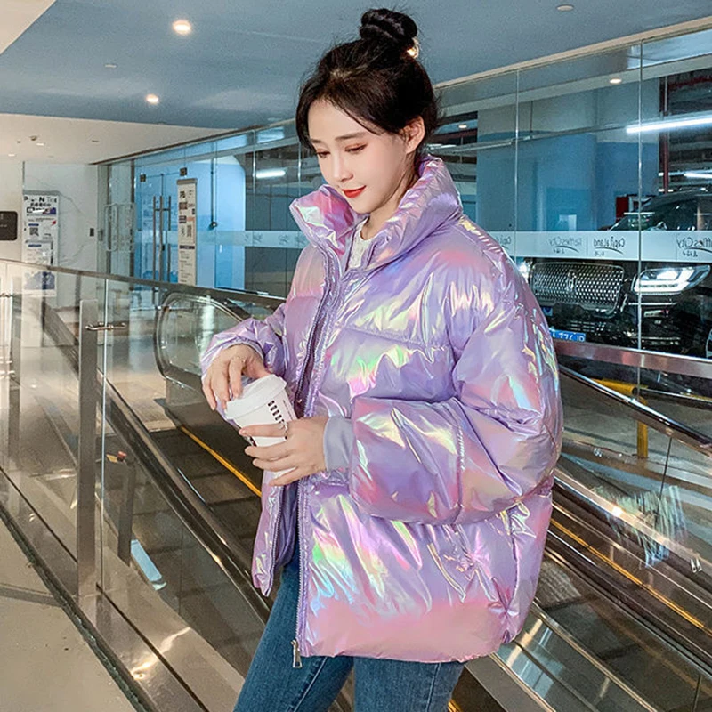 

Lucyever Korean Fashion Glossy Parkas Women Winter Thick Warm Cotton-padded Jacket Female Harajuku Zipper Short Parka Outwear