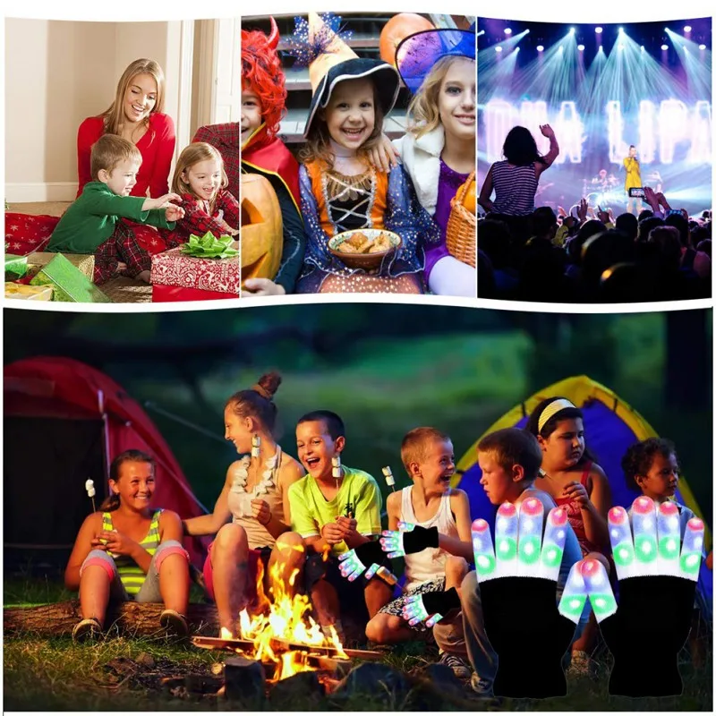 

1 Pair Halloween Personality Children LED Finger Light Up Gloves Colorful Glow Flashing Novelty Toys For Kids
