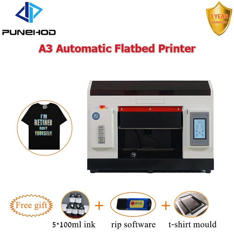 Punehod a3 планшетный принтер 6 цветов CMYKWW цифровая одежда футболка мини DTG с 5*100 мл
