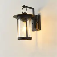 Vintage Outdoor Wall Light Fixtures Carriage Style Textured Black Clear Seedy Glass Porch Sconces for Front Door Patio Deck