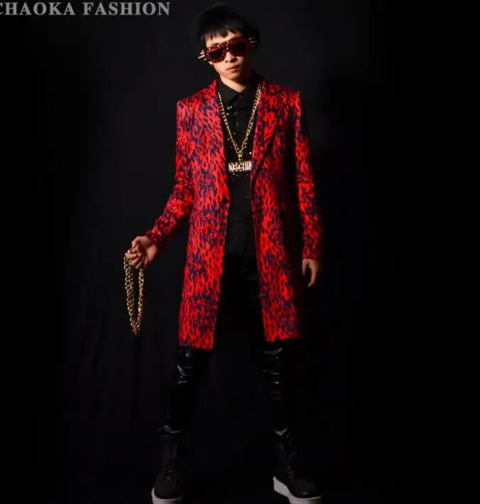 Красный Блейзер с леопардовым принтом мужские костюмы Дизайнерская куртка