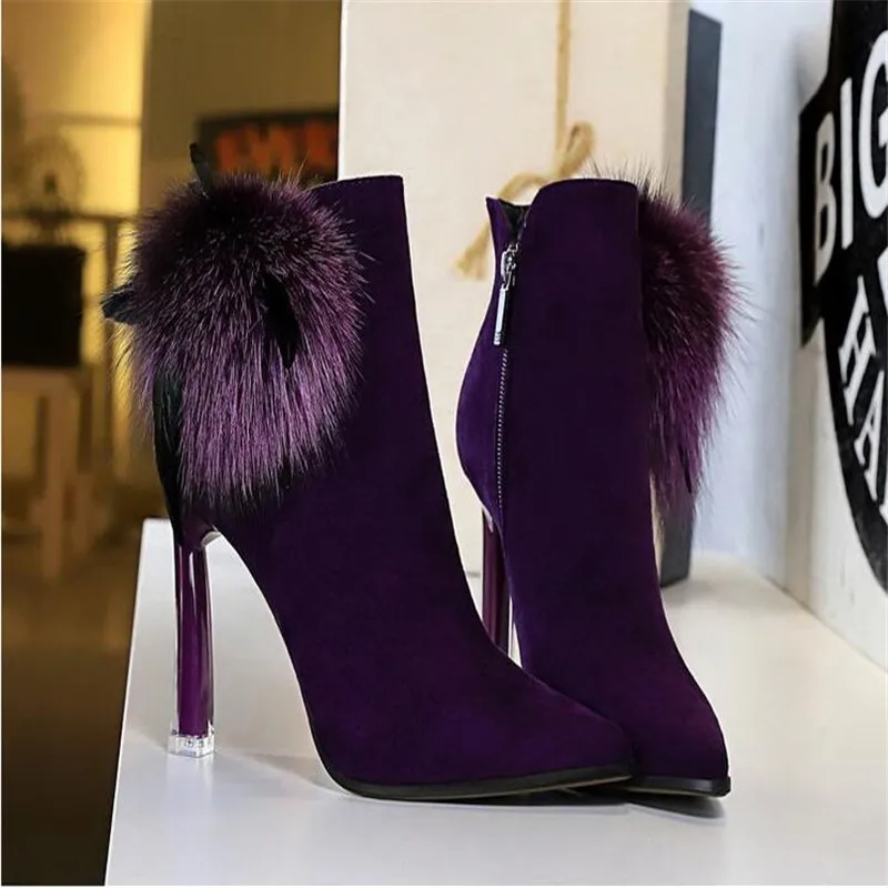 Женские замшевые ботинки с острым носком ботильоны на высоком каблуке