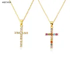 Ожерелье ANDYWEN из стерлингового серебра 925 пробы с кулоном в виде креста с золотым прозрачным цирконием, длинная цепочка, Женский чокер в стиле рокпанк