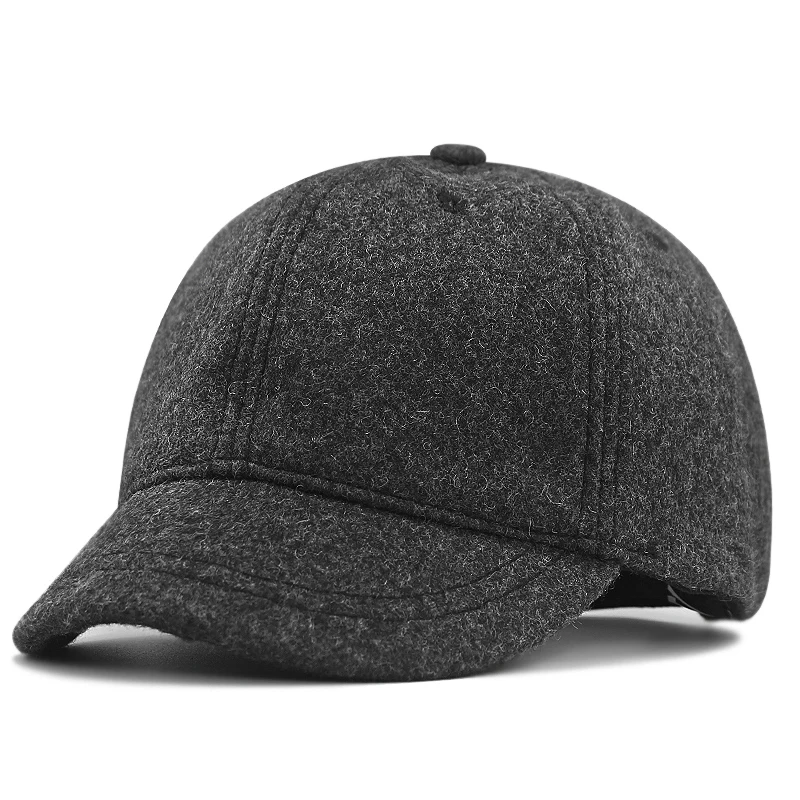 

5cm Short Peak Wool Baseball Cap with Fleece Men Winter Plus Size Sport Hat Lady Big Size Felt Snapback Hat 56-60cm 61-68cm