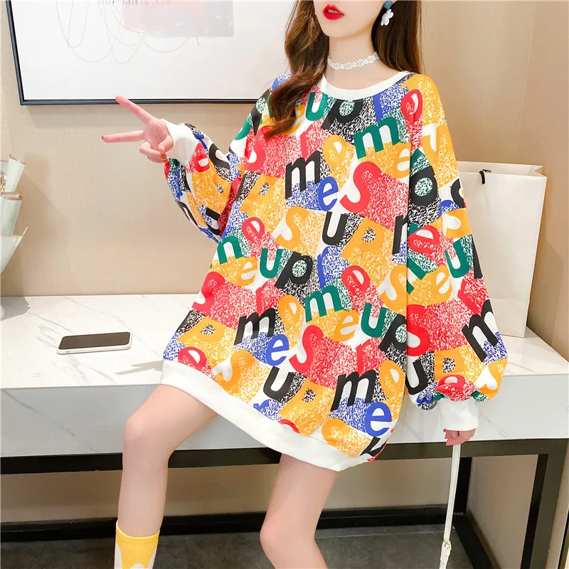 

#2172 Large Size Sweatshirts Women Full Sleeve O-neck Sweatshirt Ladies Batwing Sleeve Cotton Sweatshirts Female Spring Autumn