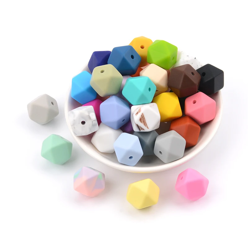 

LOFCA 10pcs Silicone Beads Food Grade 14mm Hexagon Baby Teether Baby Teething Toy BPA Free Necklace Pacifier Pendant For DIY