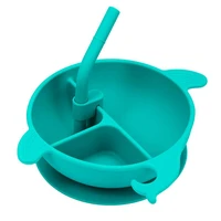 childrens dishes baby bowl suction silicone infant bowl 3 grids animal shape children plate with straw