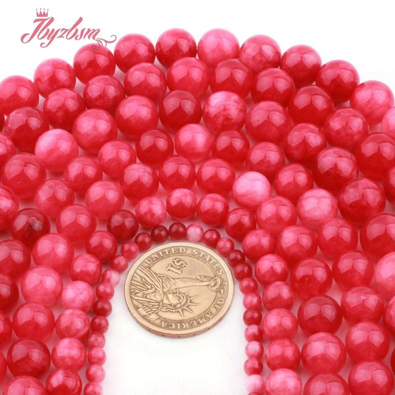 

6,8,10,12,14mm Round Candy Red Jades Smooth Loose Ball Stone Beads For DIY Necklace Bracelets Jewelry Making Strand 15"