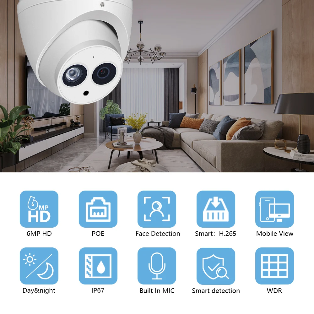 Dahua IPC HDW4631C A 6MP HD POE сетевая Мини купольная IP камера металлический корпус