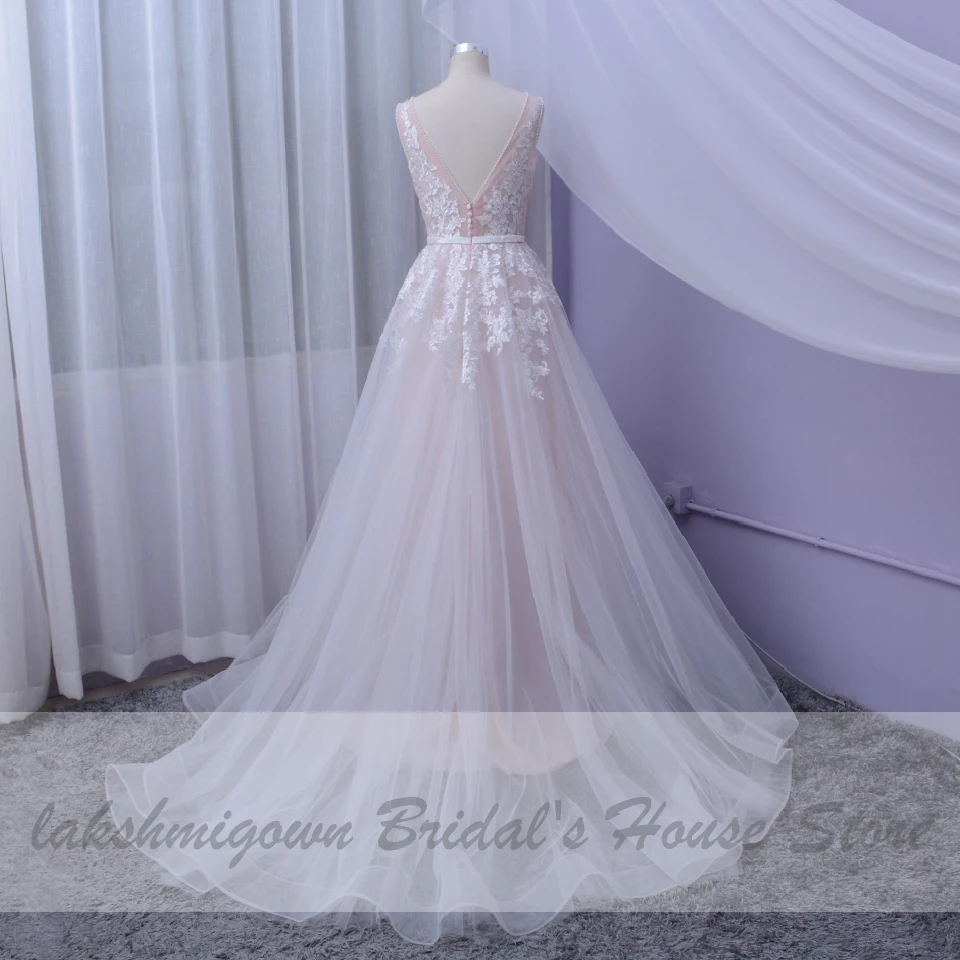 Женское свадебное платье в стиле бохо lakshmidress розовое фатиновое с v образным