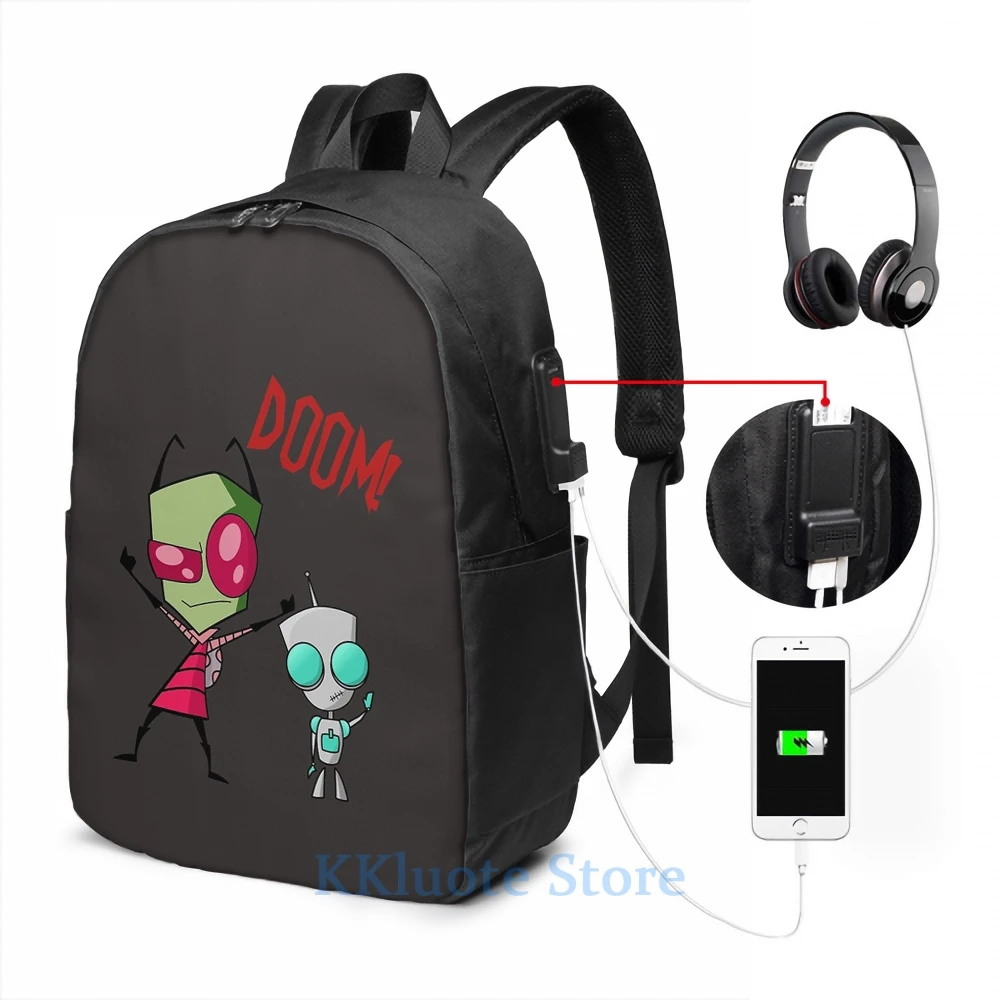 Забавная графическая печать Invader Zim & girdoom! Рюкзак с USB-зарядкой для мужчин и