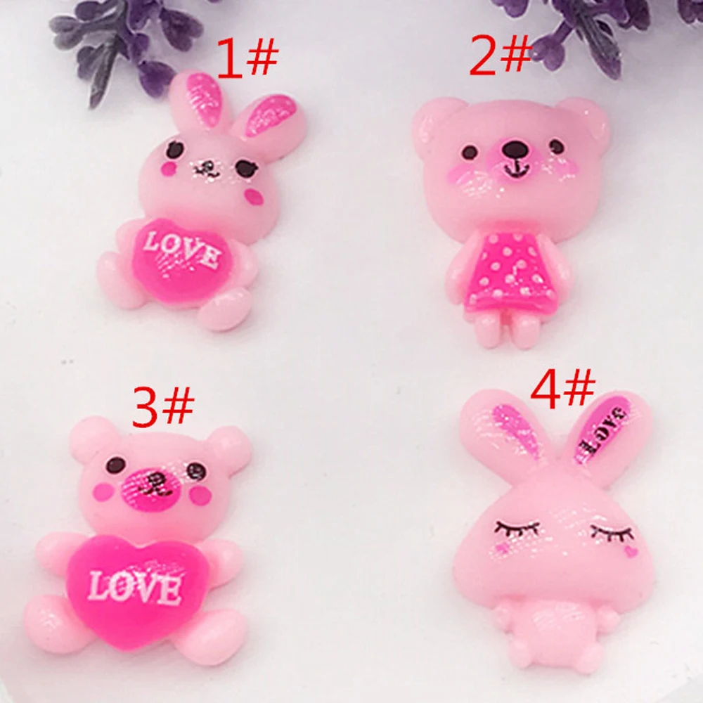 50 шт Смешанные розовые цвета Любовь Кролик и Медведь Flatback Смола Кабошон милые