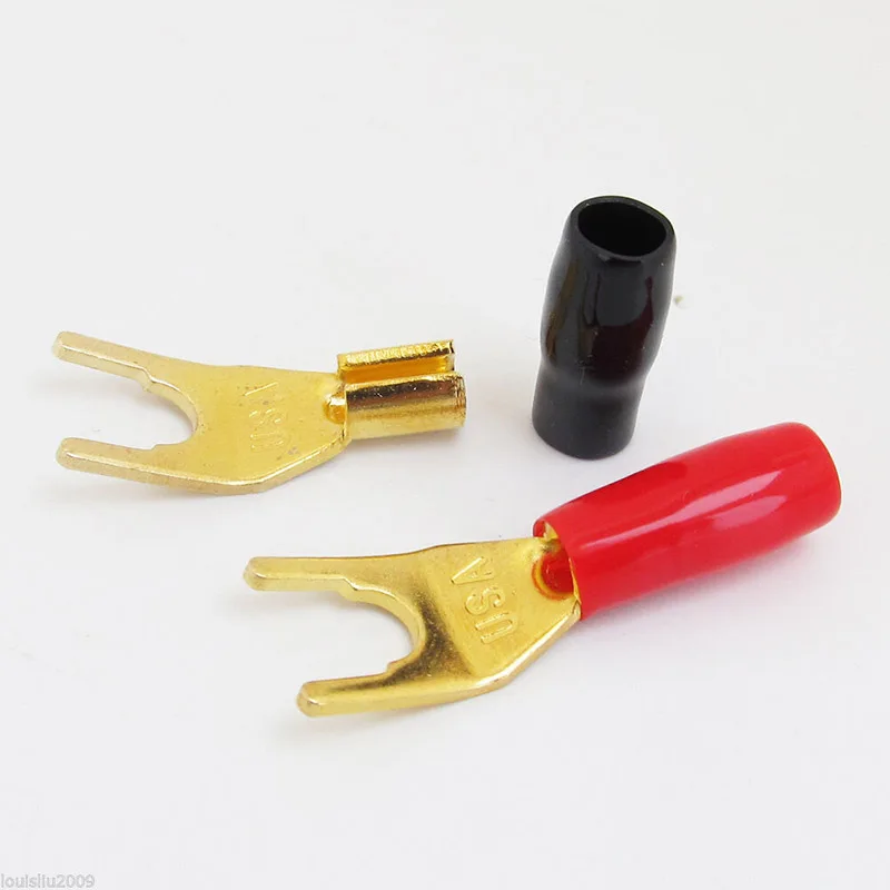 4Pcs Gold Plated Tuning Fork Banana Spade Plug Solderless Speaker Cable Power Terminals OCT998 | Обустройство дома