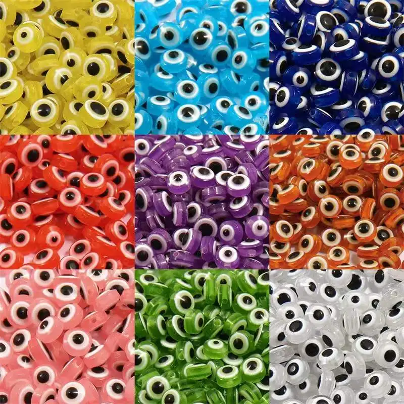 

100pcs 6/8/10mm Resin Round Flat Evil Eye Beads Fish Eye Loose Spacer Beads for Jewelry Making Diy Bracelet Necklace Accessories