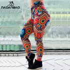 Женские цветные жаккардовые леггинсы NADANBAO, тренировочные штаны с высокой талией и геометрическим рисунком, брюки для фитнеса