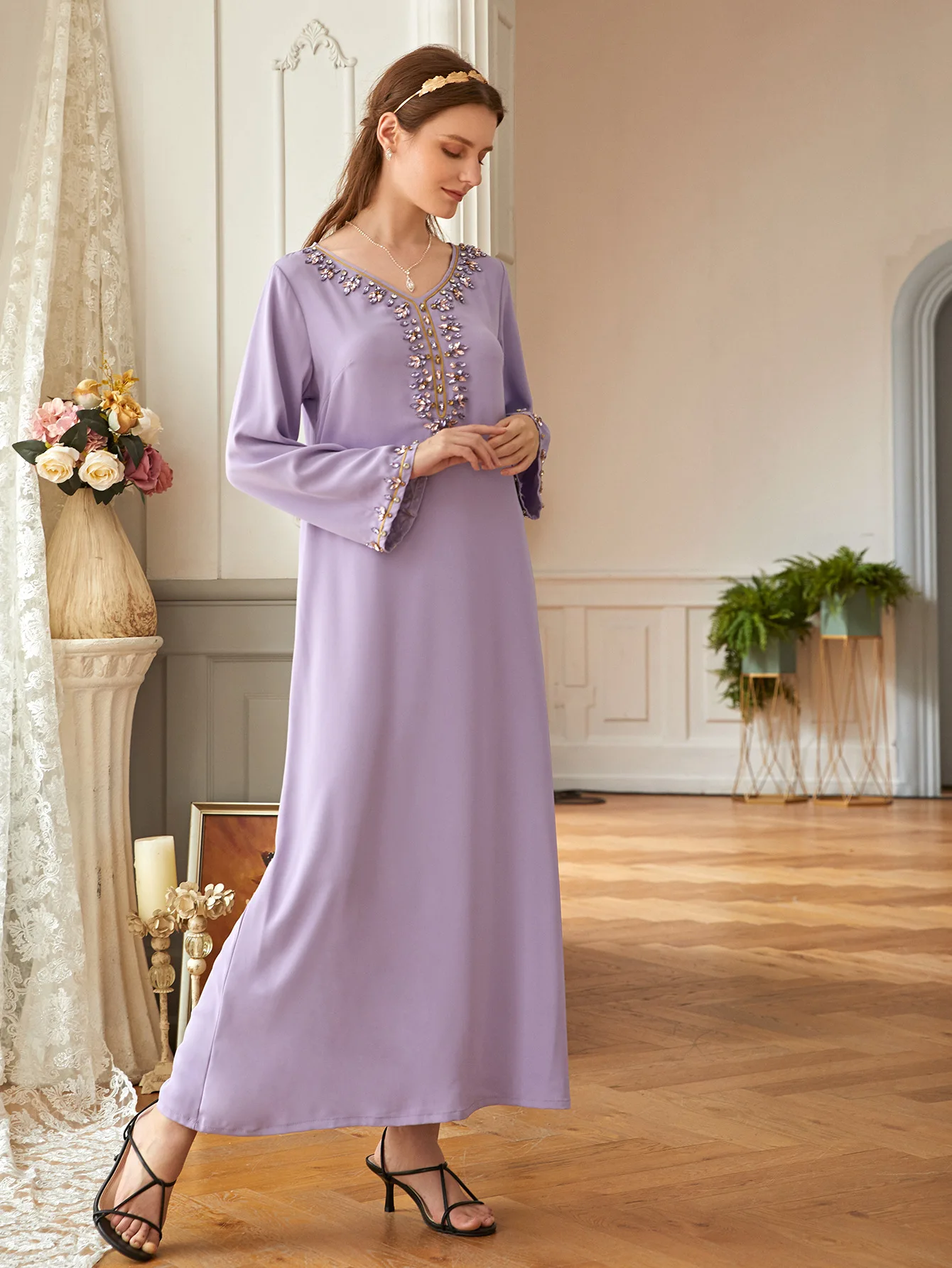 

Muslim Hijab Dress Turkey Abaya Diamond Islamic Clothes Musulman Djellaba Moroccan Kaftan Maxi Dresses Dubai Arab Vestido Purple