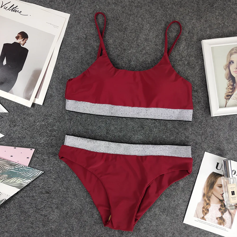 

Sexy High Waist Bikini 2021 Swimwear Women Swimsuit Push Up Bikinis Swimming Bathing Suit Summer Solid Sequins Beachwear Biquini