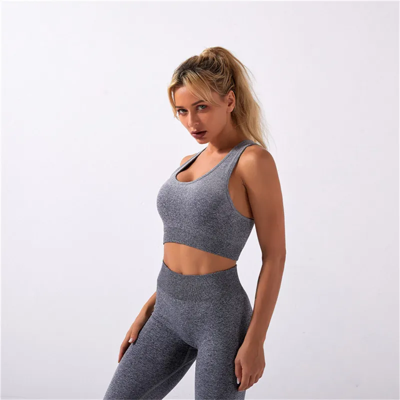 

Women 's Tracksuits 2 Pcs Seamles Yoga Set Crop Top Sports Bra Gym Fitness Leggings Workout Running Sportswear Sleeveless Shirt