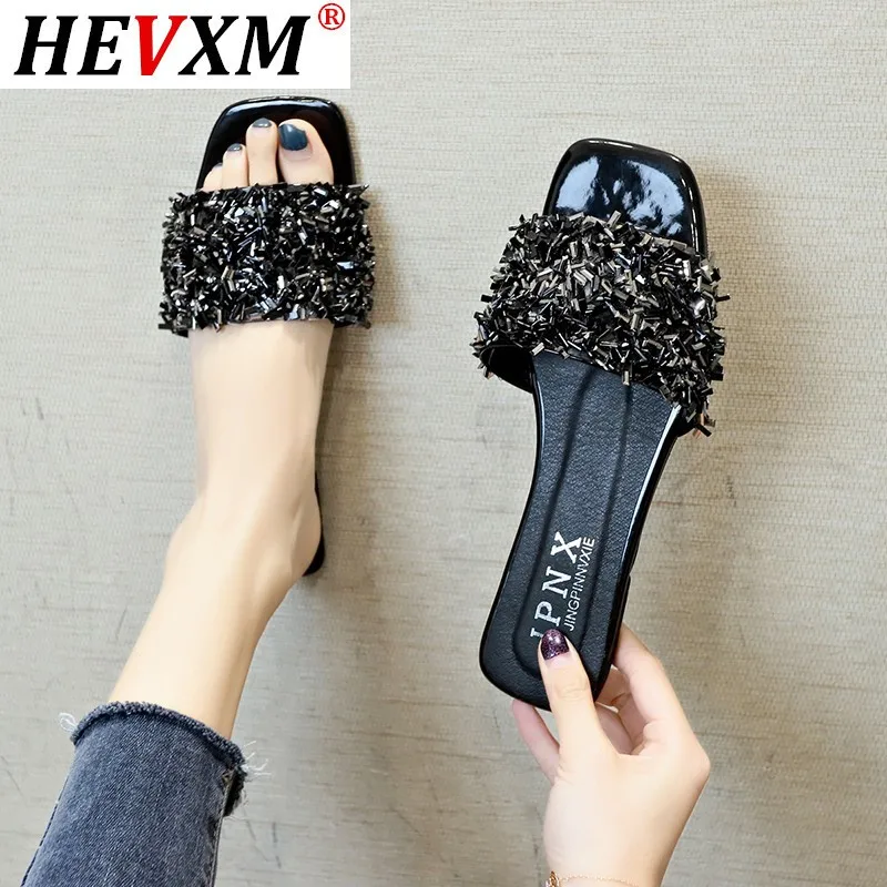 Shoes Slippers Flat Luxury Slides Shose Women Jelly Flip Flops Pantofle Designer Glitter Soft 2020 PU Basic Rubber Rome Crystal