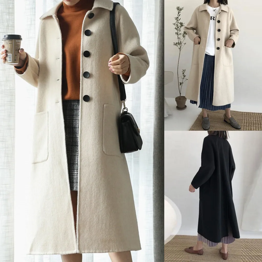 Женское шерстяное пальто SAGACE повседневное облегающее длинное с длинным рукавом