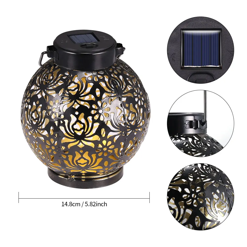

Solar Lantern Lamp Outdoor Waterproof Garden Solar LED Light Decorative Metal Hanging Lamp For Garden Patio Yard And Table