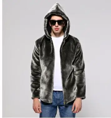 gray hooded Мужская Шуба, норковая зимняя куртка из искусственной кожи, мужской кардиган на молнии, мужские кожаные куртки, мотоциклетная замша, черный, синий, фиолетовый, бренд - Цвет: gray hooded
