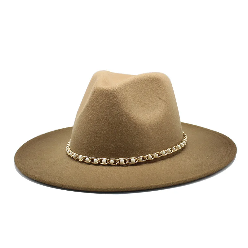 

Gradient Fedora Hat Women Winter Fashion Pearl Belt Wide Brim Felt Hats for Men Autumn Adult Cap Wool Bowler Jazz hats New 2020