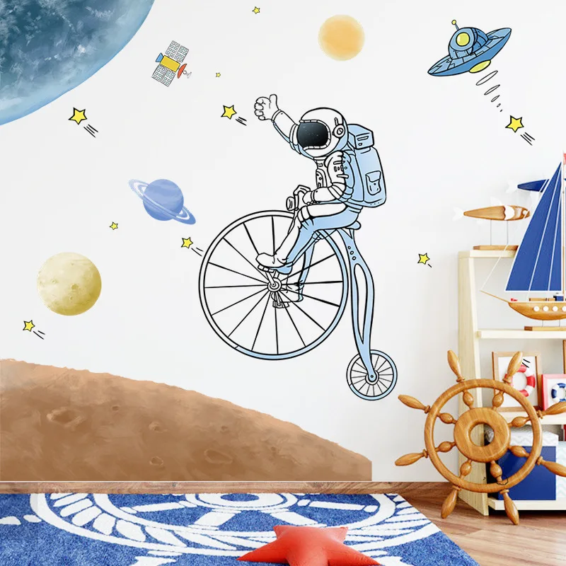 

Cartoon Planet Astronaut Wall Stickers Kids Room Bedroom Kindergarten Background Decoration Removable Murals