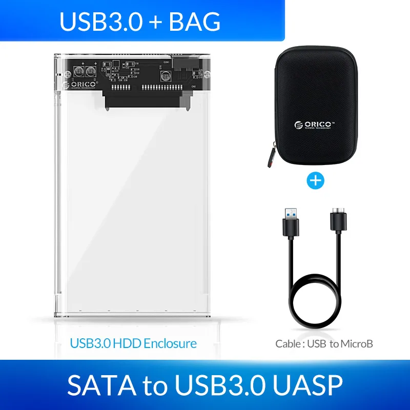 2139U3 Add Bag ORICO 2139U3 корпус жесткого диска 2,5 дюймов прозрачный USB3.0 корпус жесткого диска поддержка UASP протокол для 7-9,5 мм HDD - Цвет: 2139U3 Add Bag