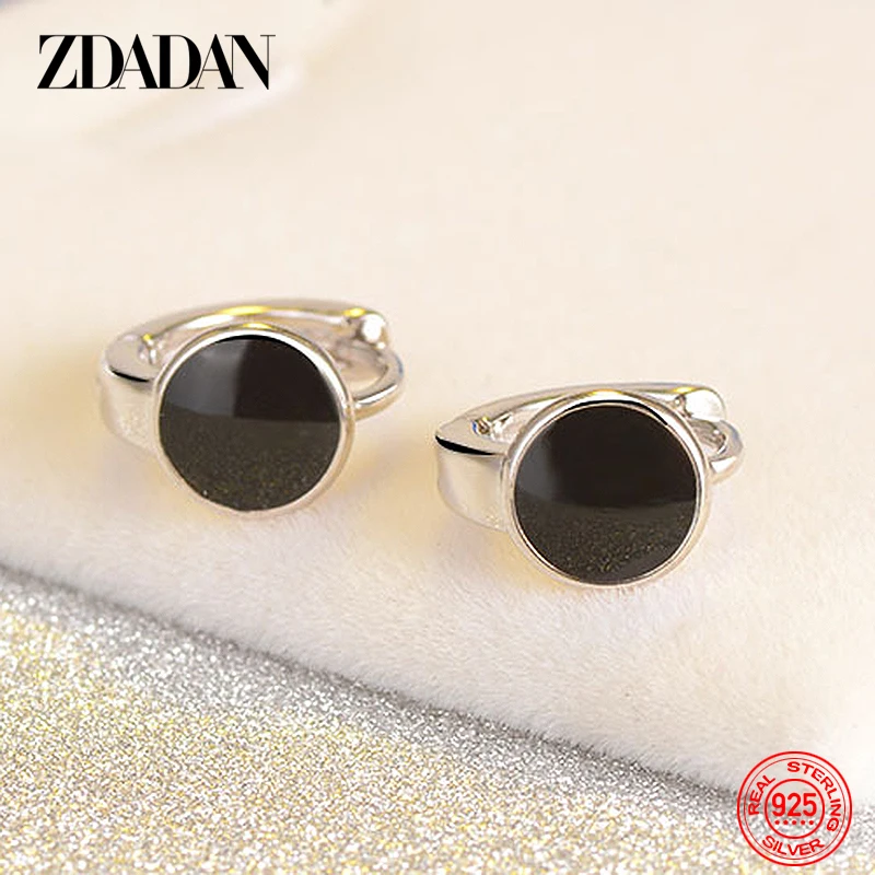 

ZDADAN New 925 Sterling Silver Black Hoop Earrings For Women Wedding Jewelry Gifts
