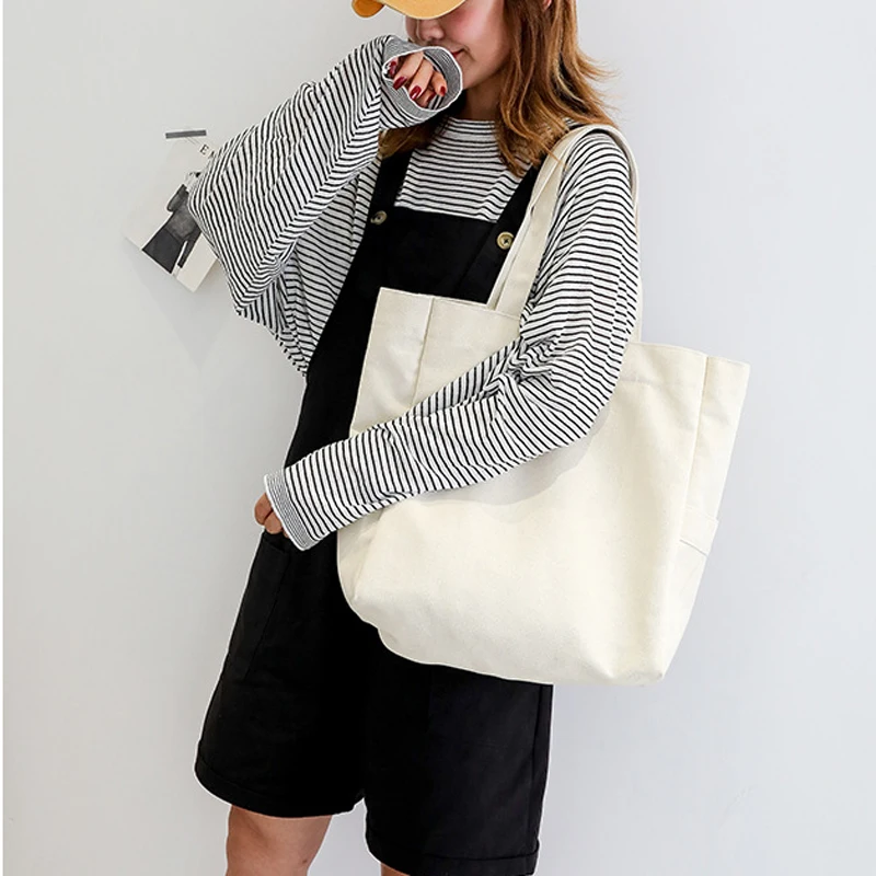 Модные холщовые женские сумки на плечо брендовые однотонные дизайнерская