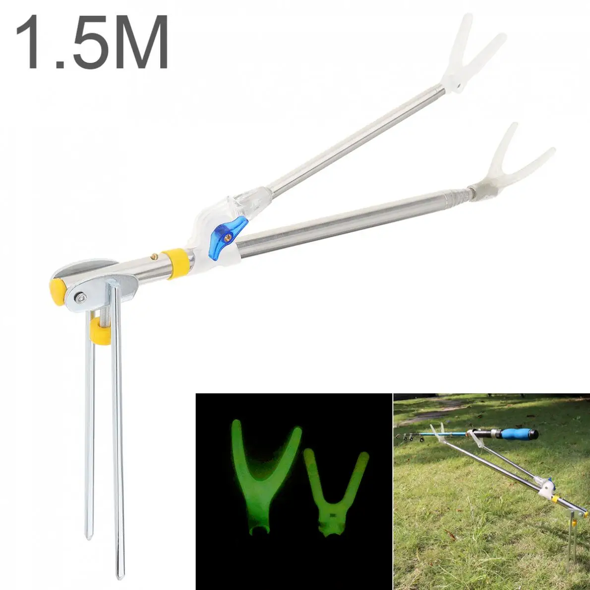 

Fishing Rods 1.5m Luminous Fishing Rod Ground Inserted Stand Bracket Metal Stretch Pole Fishing Box Chair Holder
