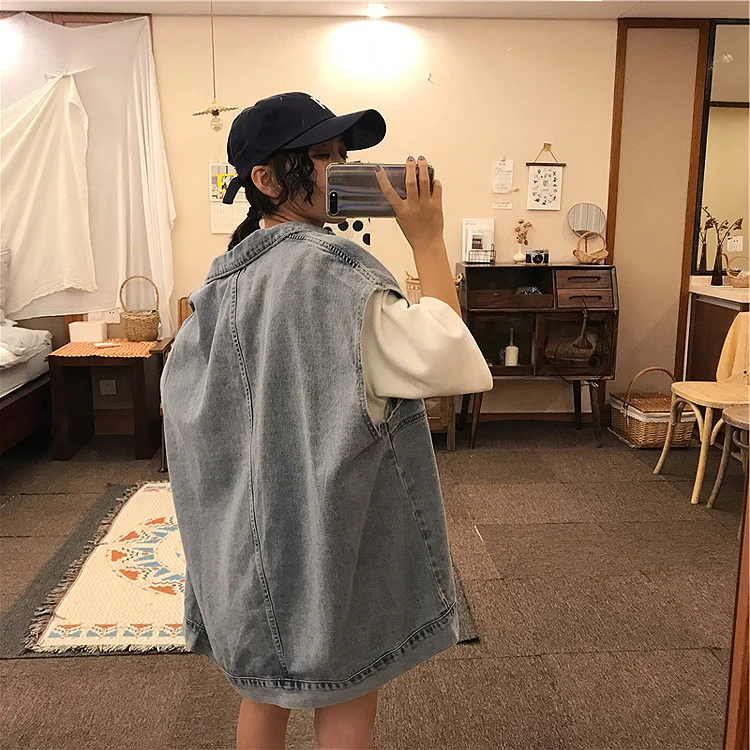 Винтажный корейский топ 2020 весенний однобортный жилет с длинным карманом для