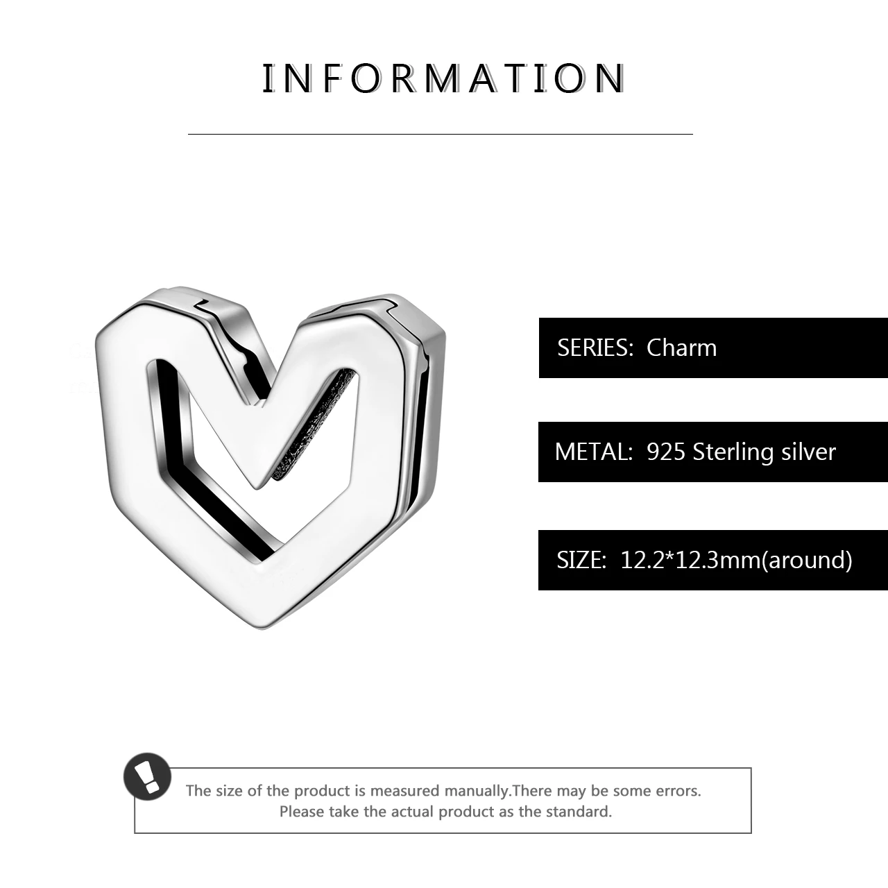 Реальные технические серебряные Угловые бусы в форме сердца-клипсы подходят для