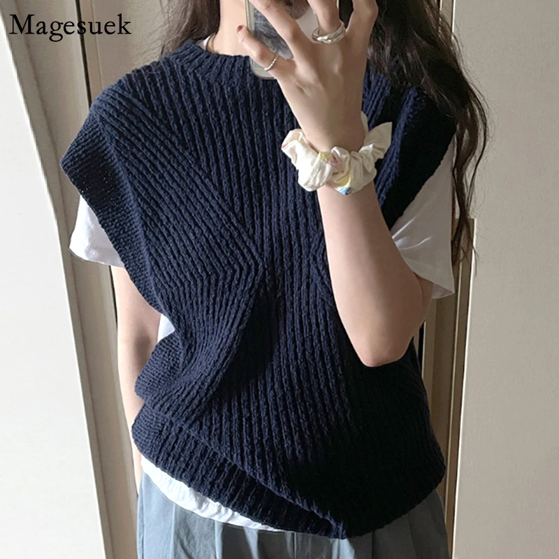 

Office Lady O Neck Waistcoat Knitted Vest Sweaters Autumn Winter New Women Pullover Sweater Vest Casual Retro V-neck Tops 17550
