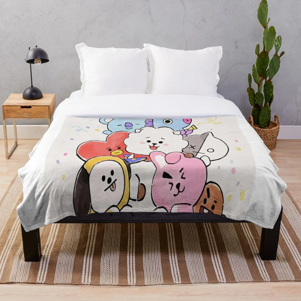 

BT21 Throw Blanket Fleece for Beds Thick Quilt Fashion Bedspread Sherpa Throw Blanket Adults Kids