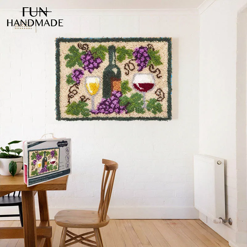 

Grape Wine Glass Pattern DIY Latch Hook Kits Rug Crochet Tapis Needle Embroidery For Carpet Tapestry Kits Pattern Floor Mat