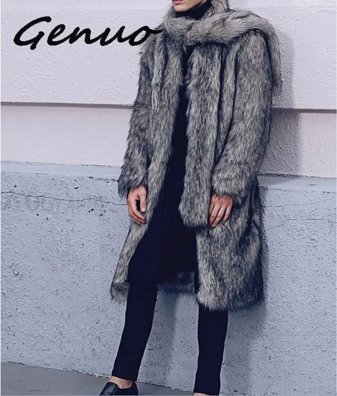 

2019 Winter New Turn-down Collar Men's Faux Fox Fur Coat Trend Fur Jacket Thicken Warm Male Large Fur Collar Outwear Clothing