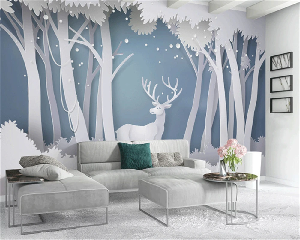 

beibehang wall papers home decor custom modern fashion wallpaper nordic cartoon elk woods background wallpaper home decoration