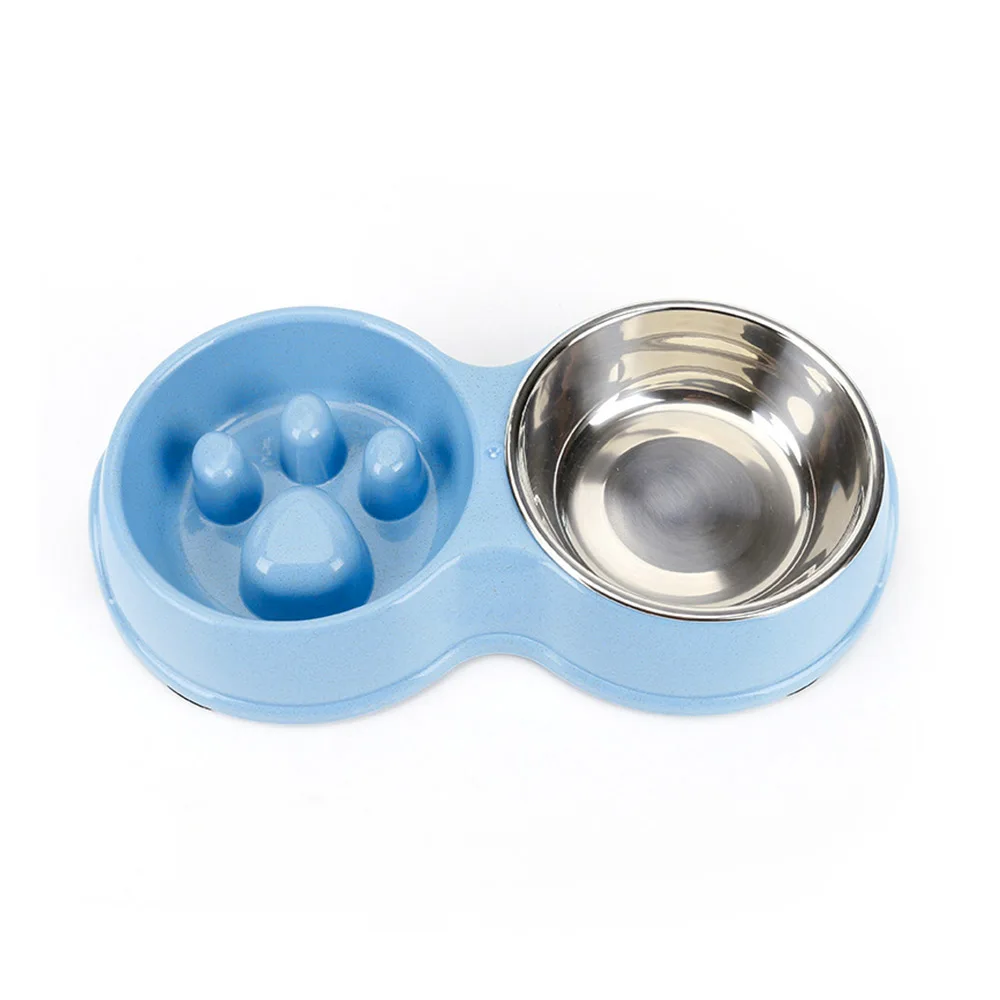 

New Pets Dog Bowls Slow Food Double Bowls Anti-Choking Stainless Steel Double Bowl Cat Water Feeder Pet Products Practical